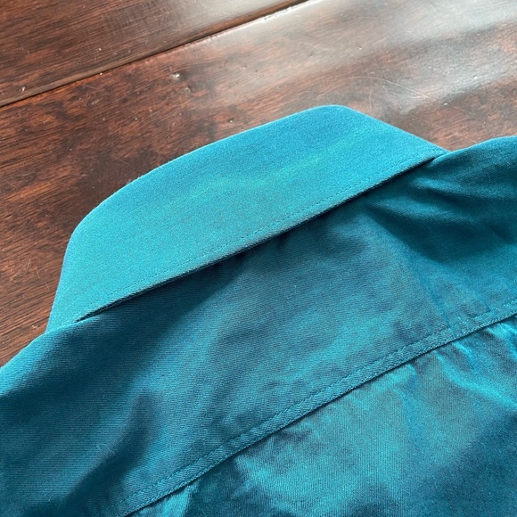 Express Slim Fit Teal Blue Button Down Mens Shirt Size Medium 15-15 1/2 - Picture 7 of 7